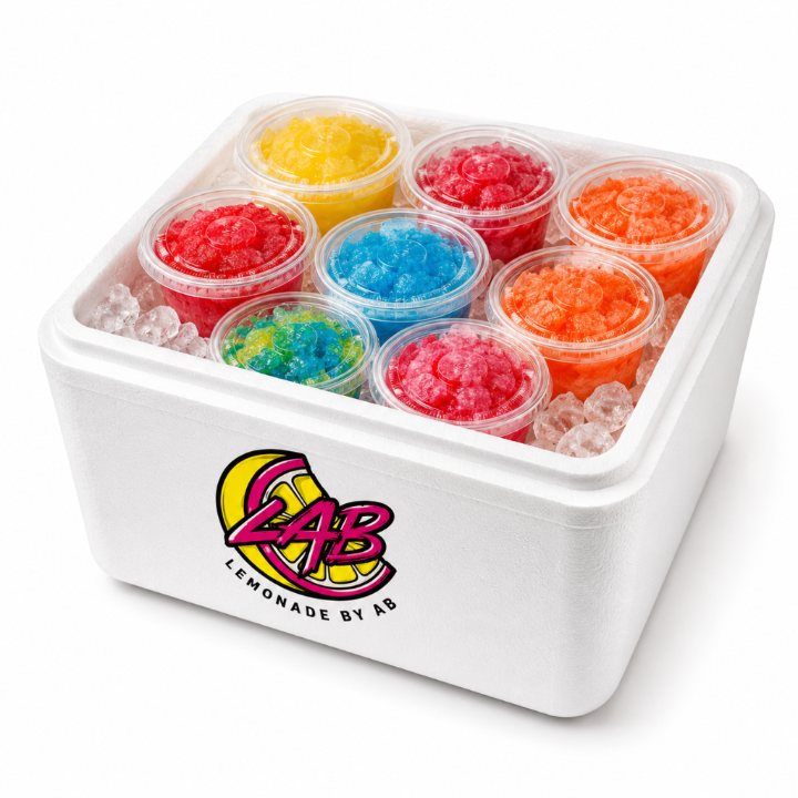 Cooler of LAB water ice cups for events