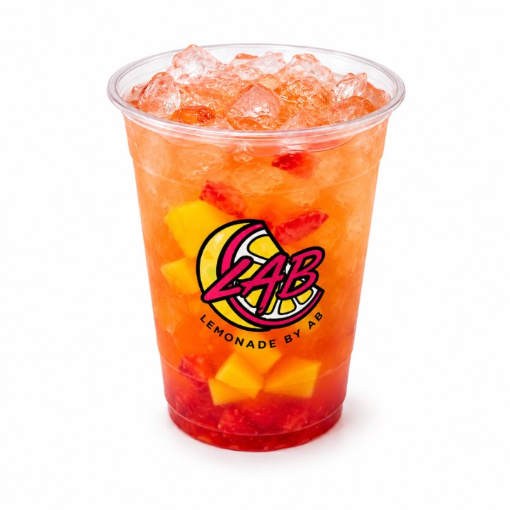 Strawberry mango lemonade with fresh fruit